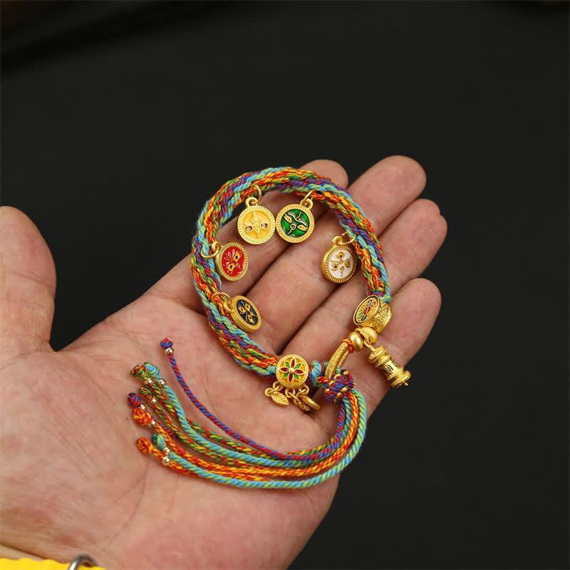 Buddha Stones Rainbow Braided String Om Mani Padme Hum Wisdom Tassel Bracelet - image 4