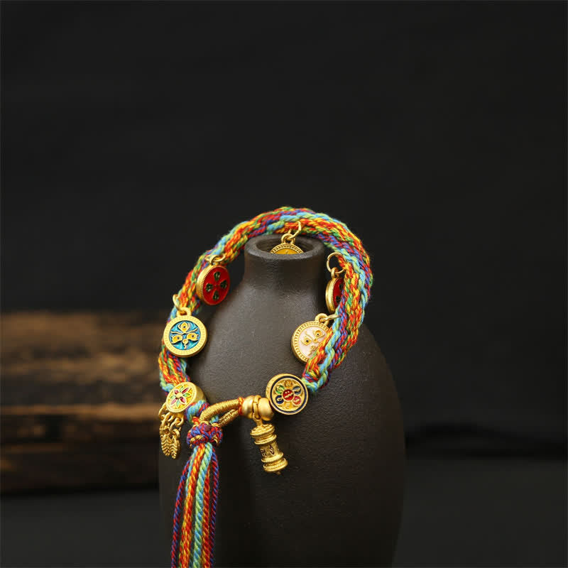 Buddha Stones Rainbow Braided String Om Mani Padme Hum Wisdom Tassel Bracelet - image 2