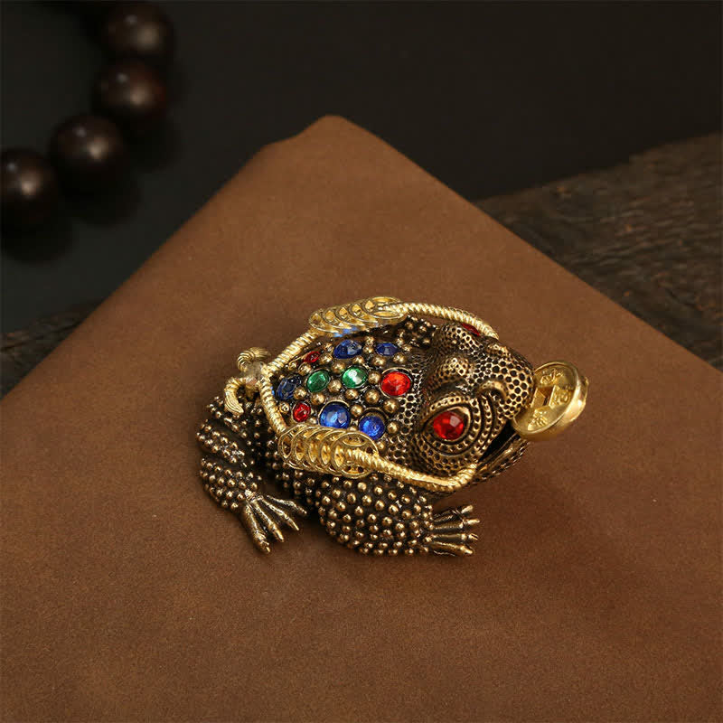 Buddha Stones Brass Three Legged Money Frog Wealth & Fortune Symbol - Small Money Frog 7.4 cm × 3.6 cm × 4.2 cm - image 1