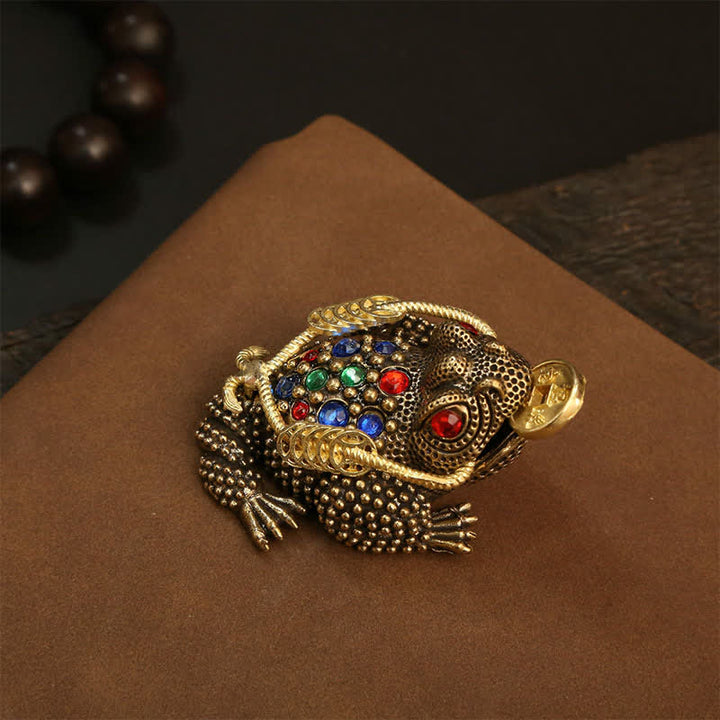 Buddha Stones Brass Three Legged Money Frog Wealth & Fortune Symbol - Small Money Frog 7.4 cm × 3.6 cm × 4.2 cm - image 1