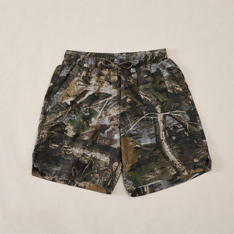 Buddha Stones Summer Casual Athletic Drawstring Camouflage Leaves Cotton Ramie Men's Shorts With Pockets - image 12