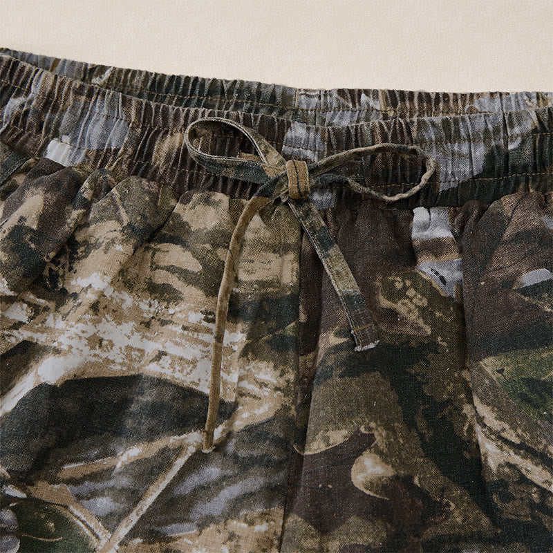 Buddha Stones Summer Casual Athletic Drawstring Camouflage Leaves Cotton Ramie Men's Shorts With Pockets - image 15