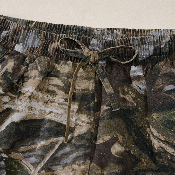 Buddha Stones Summer Casual Athletic Drawstring Camouflage Leaves Cotton Ramie Men's Shorts With Pockets - image 15