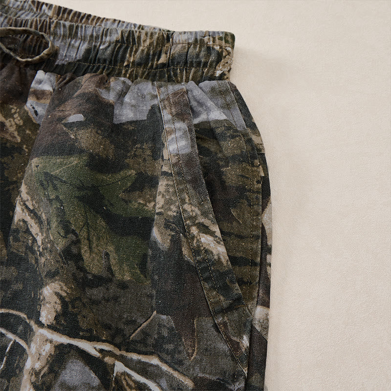 Buddha Stones Summer Casual Athletic Drawstring Camouflage Leaves Cotton Ramie Men's Shorts With Pockets - image 16