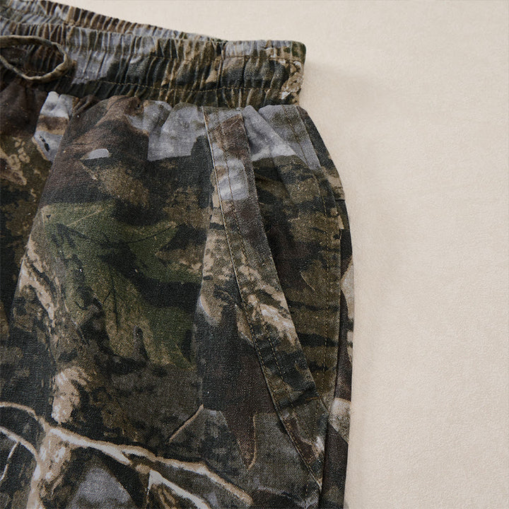 Buddha Stones Summer Casual Athletic Drawstring Camouflage Leaves Cotton Ramie Men's Shorts With Pockets - image 16