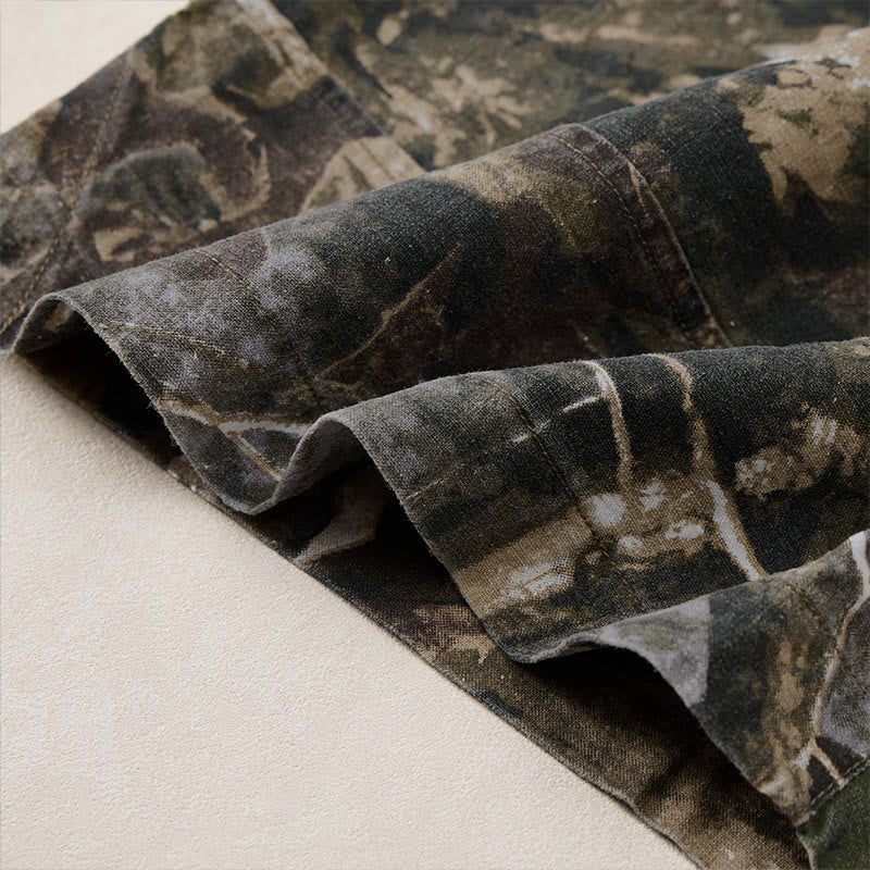 Buddha Stones Summer Casual Athletic Drawstring Camouflage Leaves Cotton Ramie Men's Shorts With Pockets - image 20