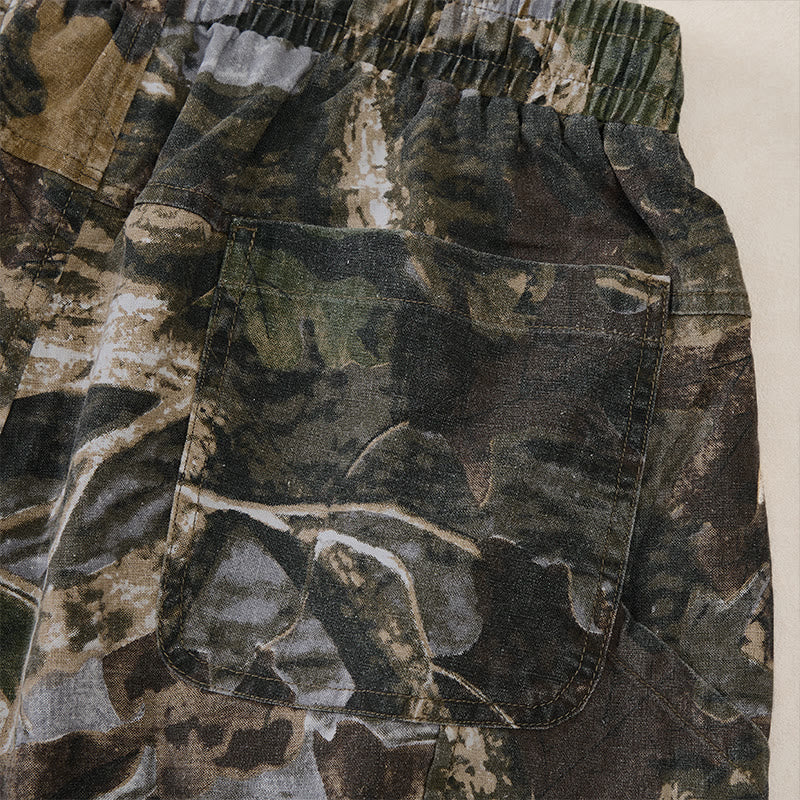 Buddha Stones Summer Casual Athletic Drawstring Camouflage Leaves Cotton Ramie Men's Shorts With Pockets - image 5