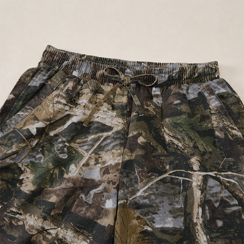 Buddha Stones Summer Casual Athletic Drawstring Camouflage Leaves Cotton Ramie Men's Shorts With Pockets - image 14