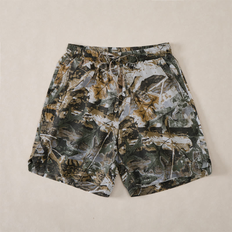 Buddha Stones Summer Casual Athletic Drawstring Camouflage Leaves Cotton Ramie Men's Shorts With Pockets - image 2