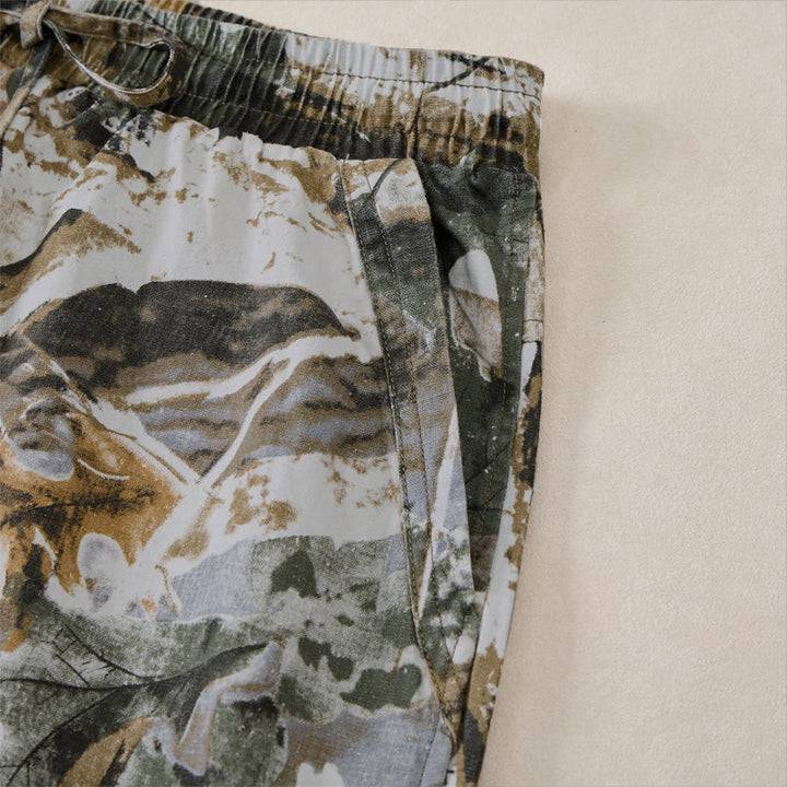 Buddha Stones Summer Casual Athletic Drawstring Camouflage Leaves Cotton Ramie Men's Shorts With Pockets - image 6