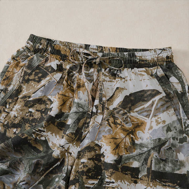 Buddha Stones Summer Casual Athletic Drawstring Camouflage Leaves Cotton Ramie Men's Shorts With Pockets - image 4