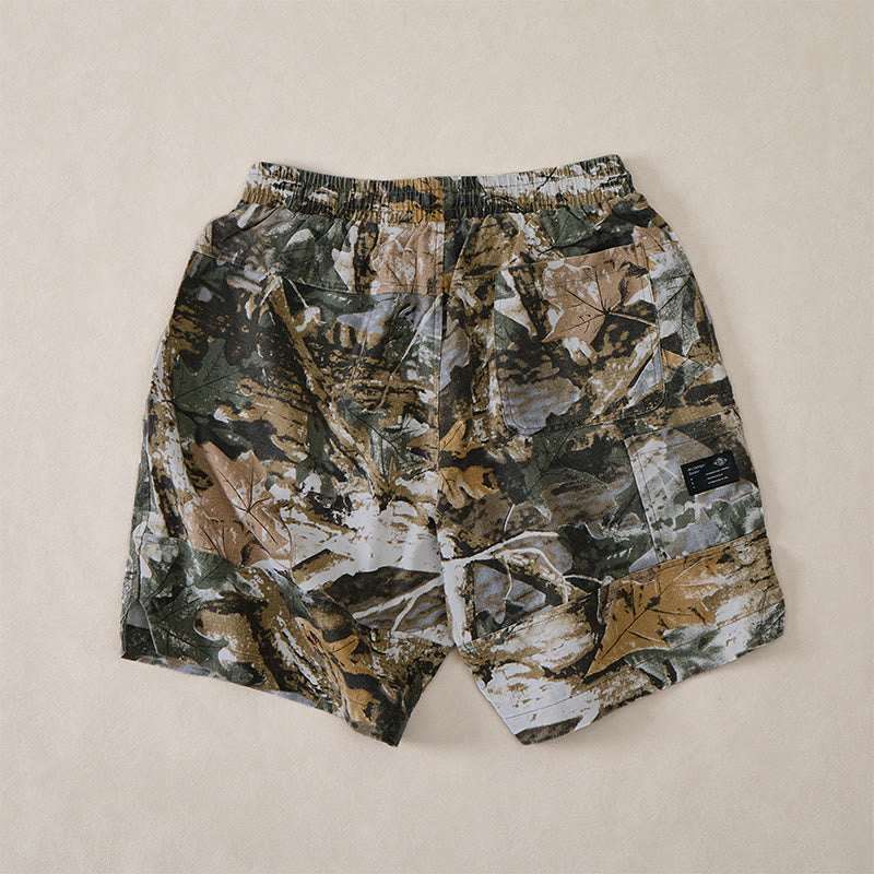Buddha Stones Summer Casual Athletic Drawstring Camouflage Leaves Cotton Ramie Men's Shorts With Pockets - image 3
