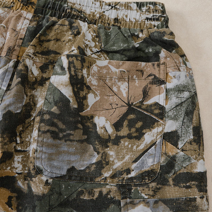 Buddha Stones Summer Casual Athletic Drawstring Camouflage Leaves Cotton Ramie Men's Shorts With Pockets - image 15