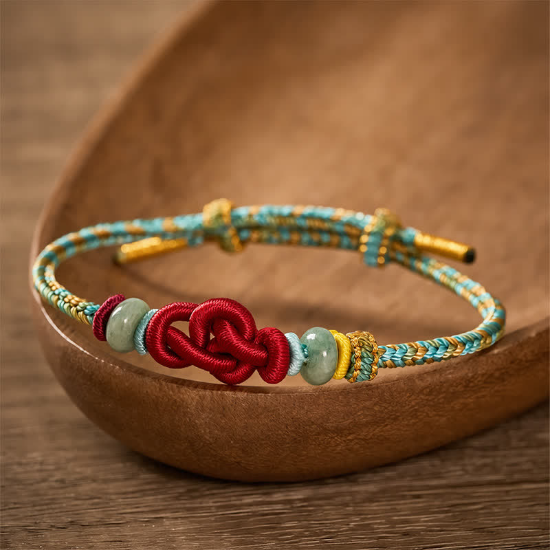 Buddha Stones Handmade Braided Yellow Green Wenchang Knot Jade Luck Adjustable Bracelet - image 2