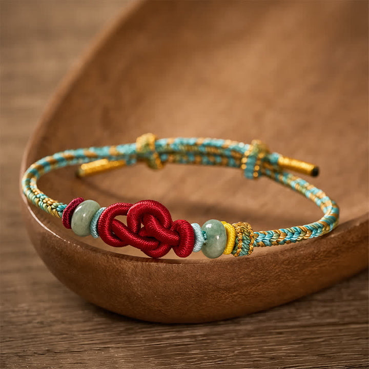 Buddha Stones Handmade Braided Yellow Green Wenchang Knot Jade Luck Adjustable Bracelet - image 2