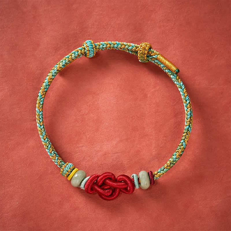 Buddha Stones Handmade Braided Yellow Green Wenchang Knot Jade Luck Adjustable Bracelet - image 1