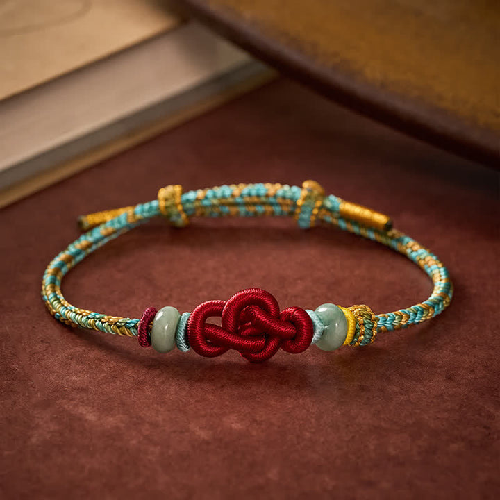 Buddha Stones Handmade Braided Yellow Green Wenchang Knot Jade Luck Adjustable Bracelet - 5.9-7.5  in / 15-19cm - image 0
