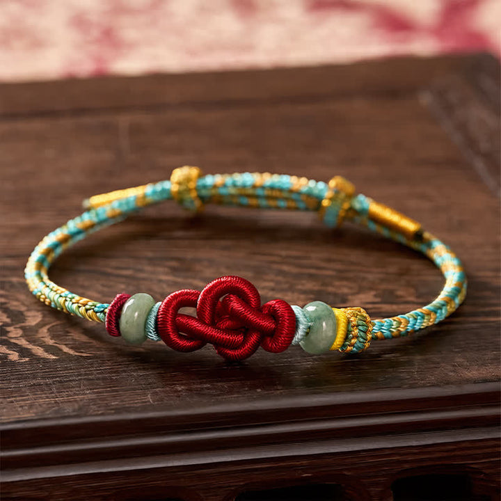 Buddha Stones Handmade Braided Yellow Green Wenchang Knot Jade Luck Adjustable Bracelet - image 3