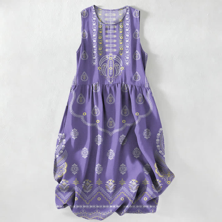 Buddha Stones Summer Casual Boho Paisley Medallion Pattern Women's Summer Sleeveless Midi Dress With Pockets - Lavender - US16，UK/AU20，EU48 (3XL) - image 5