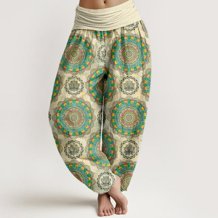 Buddha Stones Cotton Boho Mandala Pattern Women's Elastic Waist Harem Pants - Beige - US16，UK/AU20，EU48 (3XL) - image 0