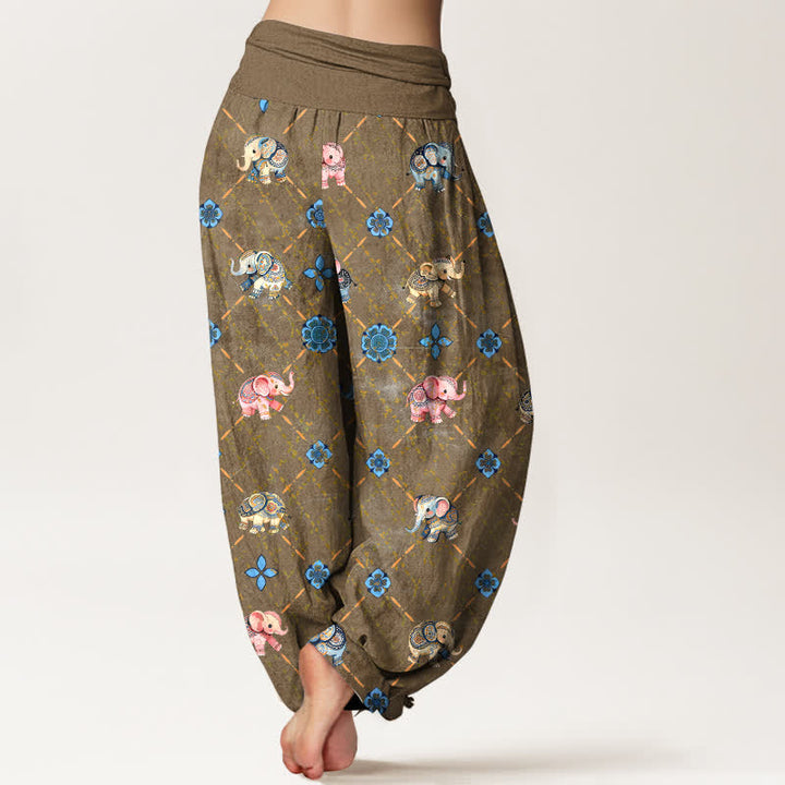 Buddha Stones Cotton Elephant Floral Pattern Women's Elastic Waist Harem Pants - image 7