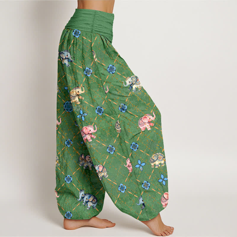 Buddha Stones Cotton Elephant Floral Pattern Women's Elastic Waist Harem Pants - image 9