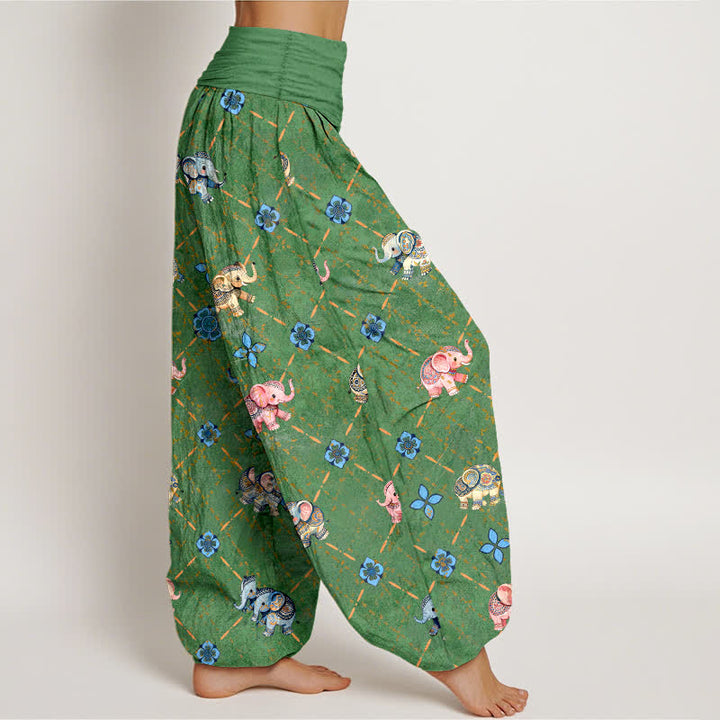 Buddha Stones Cotton Elephant Floral Pattern Women's Elastic Waist Harem Pants - image 9