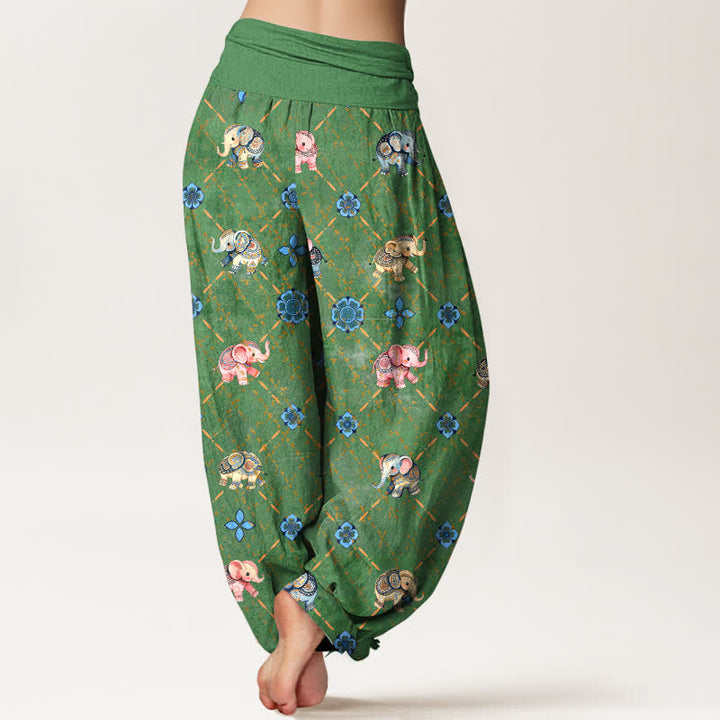 Buddha Stones Cotton Elephant Floral Pattern Women's Elastic Waist Harem Pants - image 10