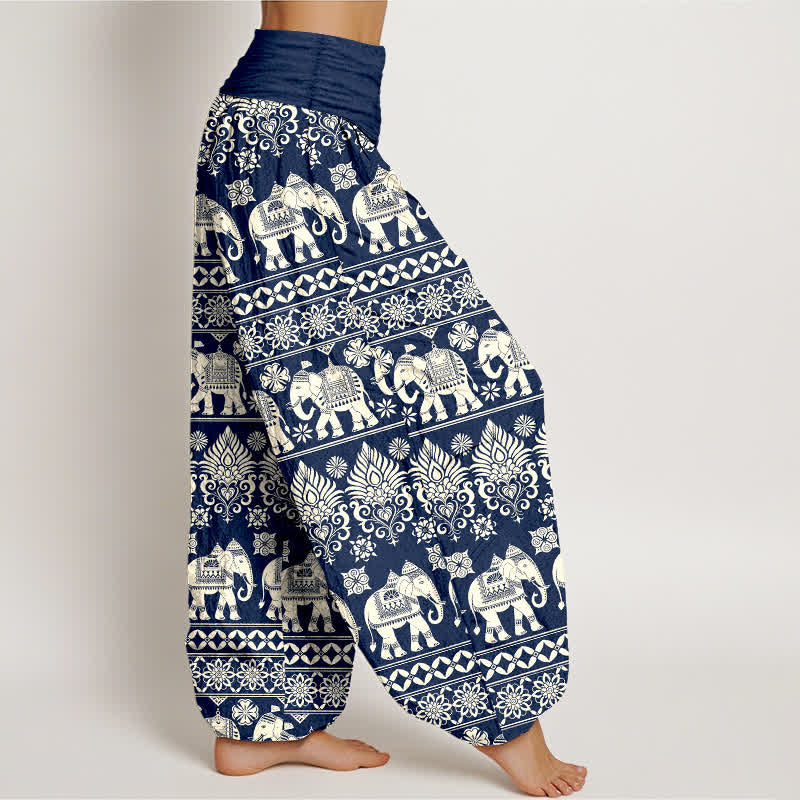 Buddha Stones Cotton Elephant Tribal Stripe Pattern Women's Elastic Waist Harem Pants - image 2