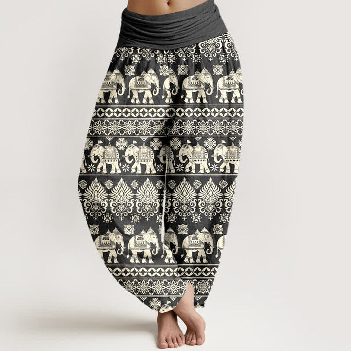 Buddha Stones Cotton Elephant Tribal Stripe Pattern Women's Elastic Waist Harem Pants - DimGray - US16，UK/AU20，EU48 (3XL) - image 5
