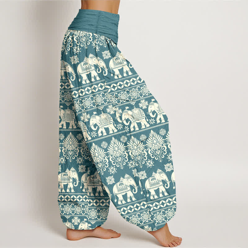 Buddha Stones Cotton Elephant Tribal Stripe Pattern Women's Elastic Waist Harem Pants - image 9