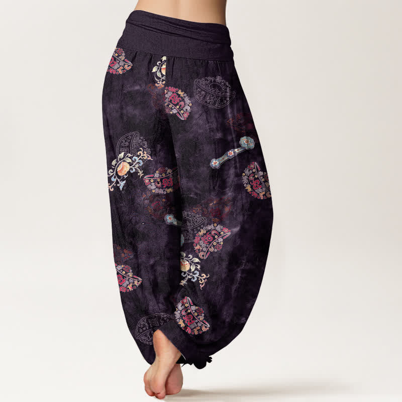 Buddha Stones Cotton Bohemian Floral Fan Pattern Women's Elastic Waist Harem Pants - image 7