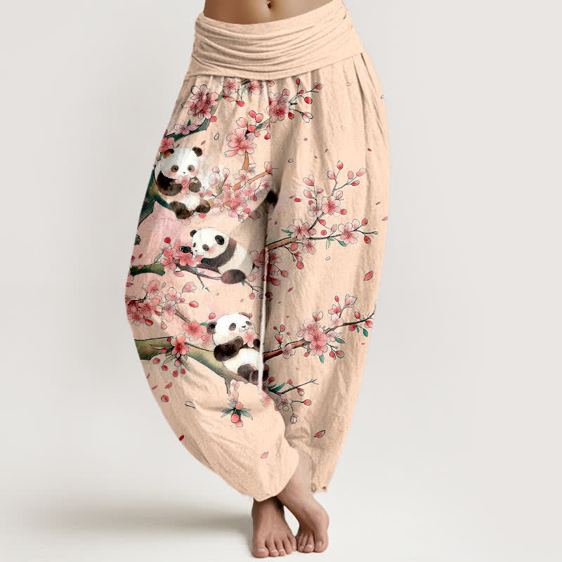 Buddha Stones Cotton Panda Sakura Blossom Pattern Women's Elastic Waist Harem Pants - PeachPuff - US16，UK/AU20，EU48 (3XL) - image 8