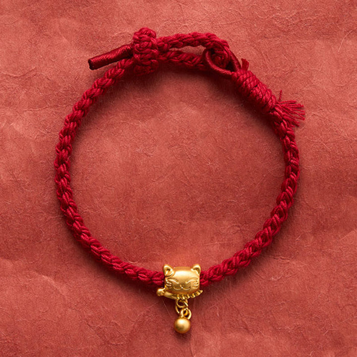 Buddha Stones Tibetan Red String Copper Lucky Cat Drop Ball Pendant Hand-Woven Protection Bracelet - image 2