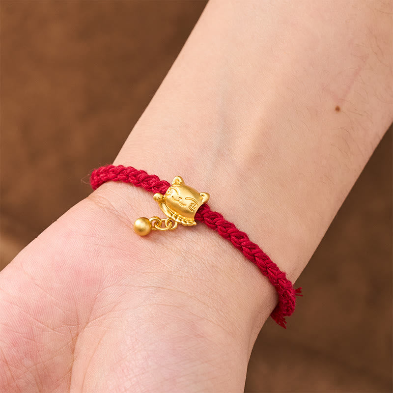 Buddha Stones Tibetan Red String Copper Lucky Cat Drop Ball Pendant Hand-Woven Protection Bracelet - image 5