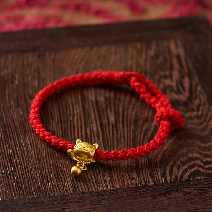 Buddha Stones Tibetan Red String Copper Lucky Cat Drop Ball Pendant Hand-Woven Protection Bracelet - image 14