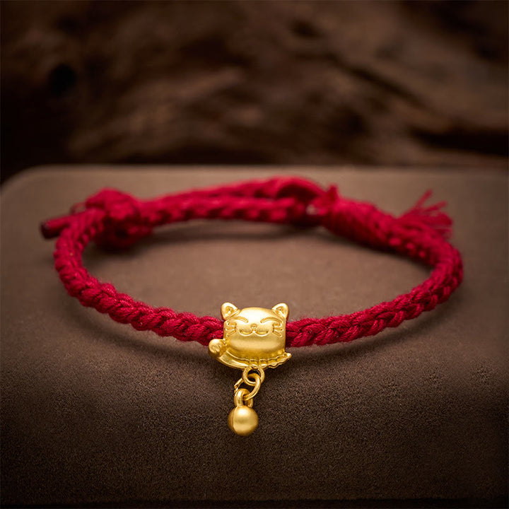 Buddha Stones Tibetan Red String Copper Lucky Cat Drop Ball Pendant Hand-Woven Protection Bracelet - image 3