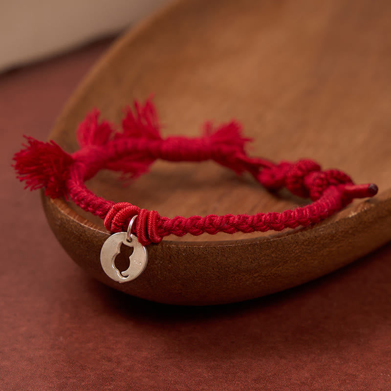 Buddha Stones 925 Sterling Silver Red String Protection Cat Round Hollow Design Charm Bracelet - image 11