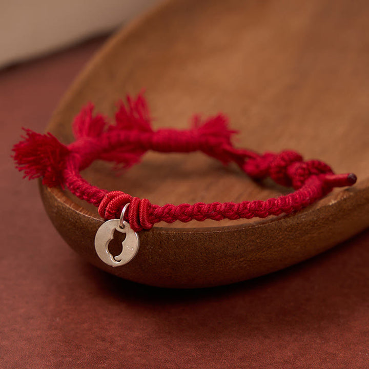 Buddha Stones 925 Sterling Silver Red String Protection Cat Round Hollow Design Charm Bracelet - image 11