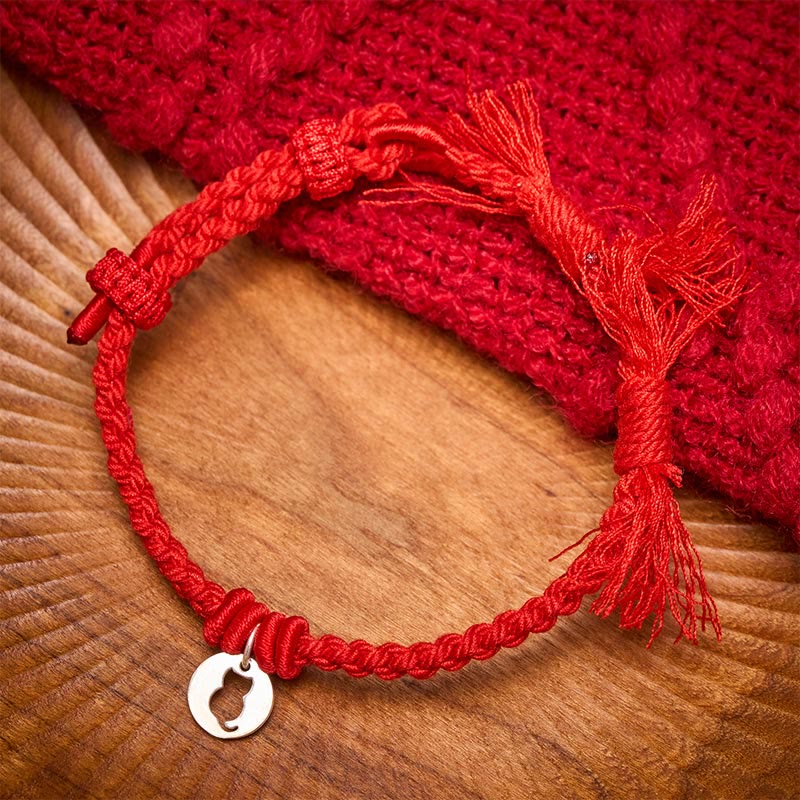 Buddha Stones 925 Sterling Silver Red String Protection Cat Round Hollow Design Charm Bracelet - Red(Wrist Circumference 14–17cm) - image 0