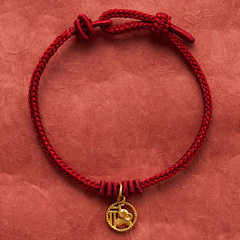 Buddha Stones Elephant Fu Character Gold Plated Copper Red String Wealth Bracelet - image 15