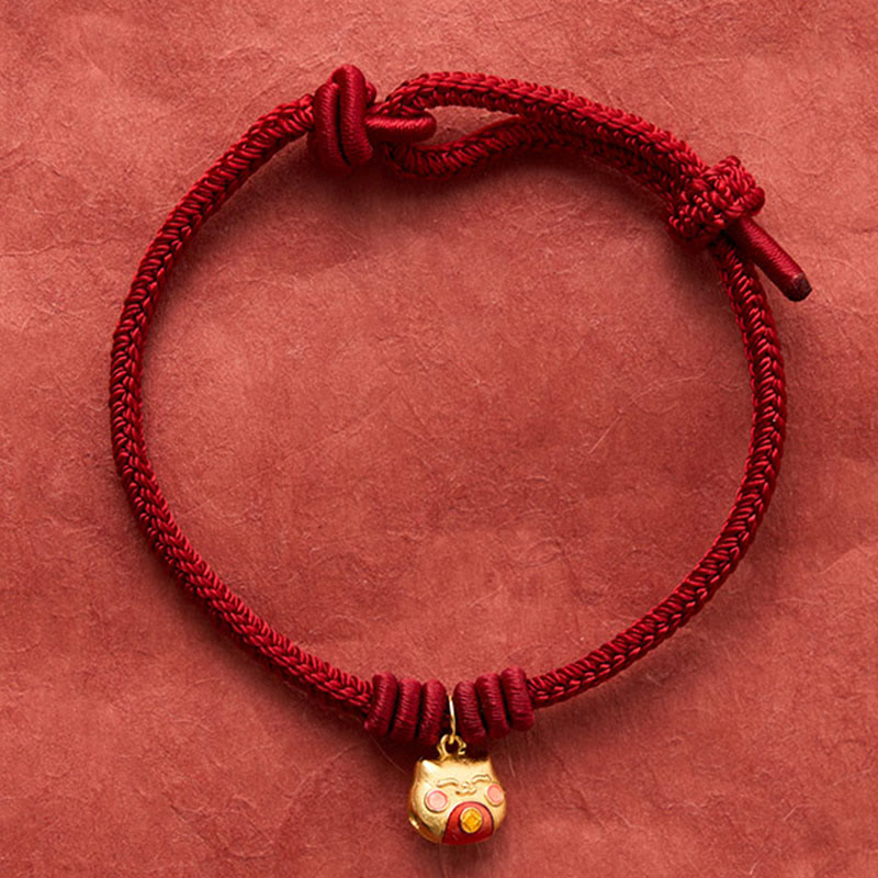Buddha Stones Gold Plated 925 Sterling Silver Cat Red String Protection Bracelet - image 13