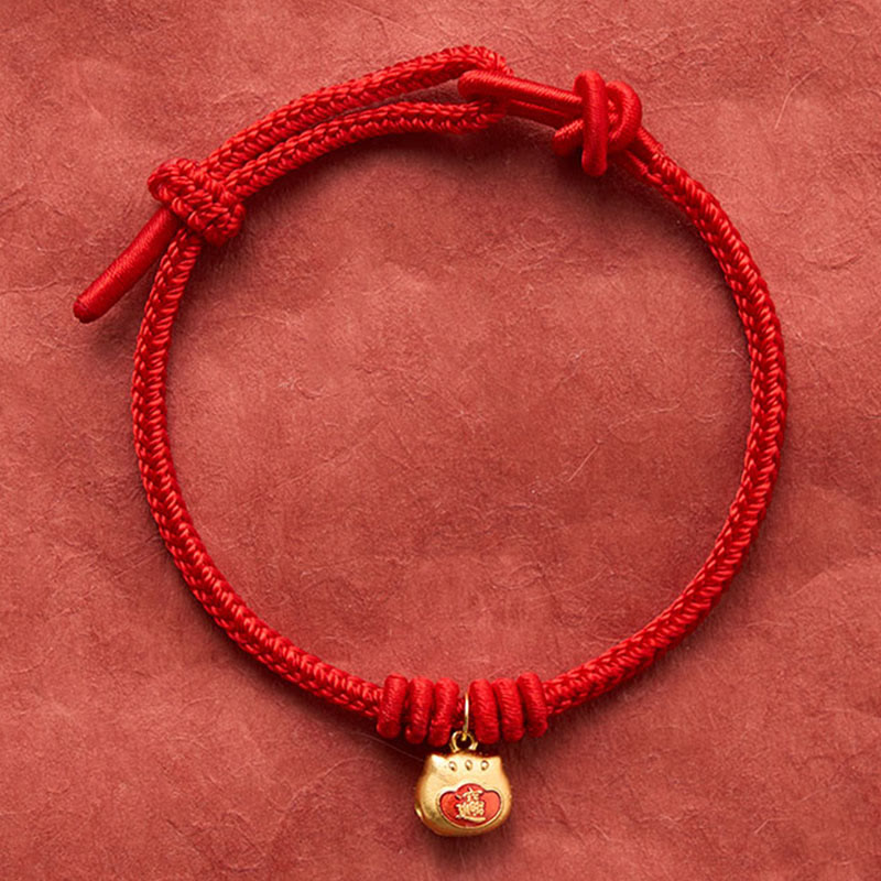 Buddha Stones Gold Plated 925 Sterling Silver Cat Red String Protection Bracelet - image 3