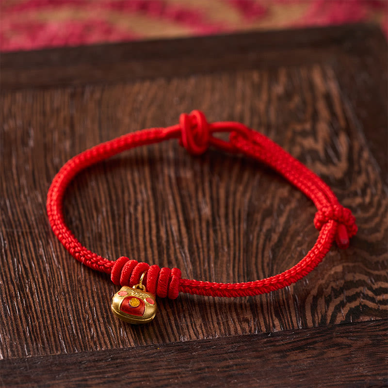 Buddha Stones Gold Plated 925 Sterling Silver Cat Red String Protection Bracelet - image 2