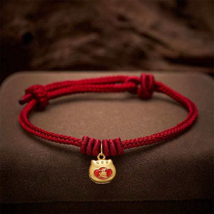 Buddha Stones Gold Plated 925 Sterling Silver Cat Red String Protection Bracelet - image 14