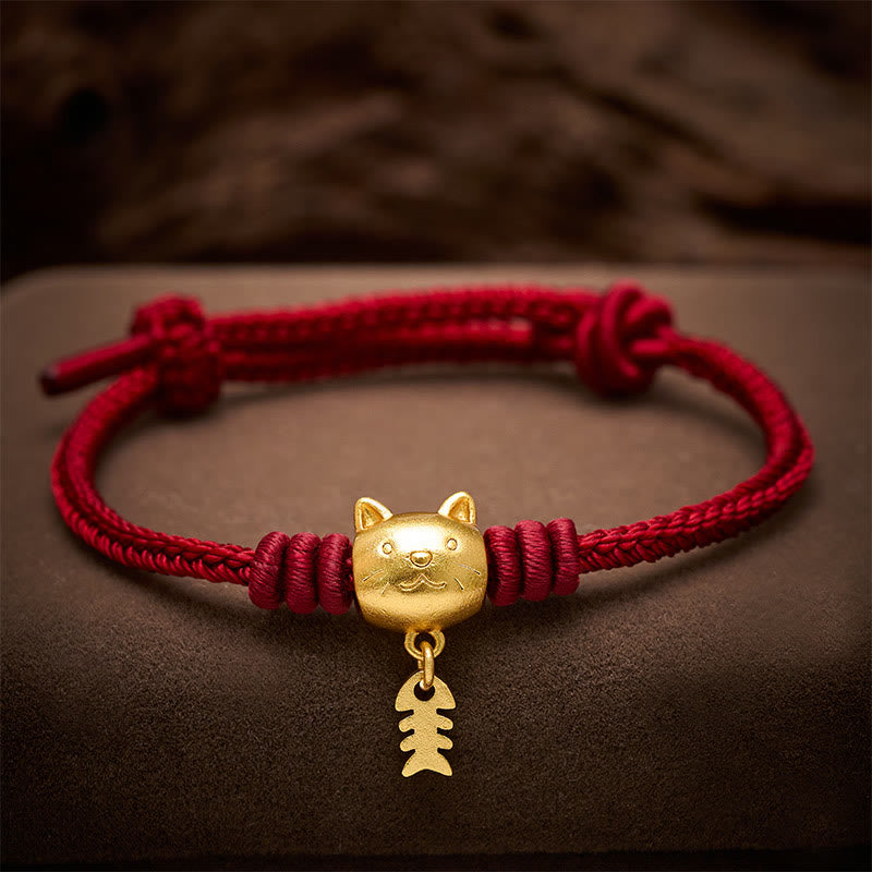 Buddha Stones Copper Cute Cat Fish Red String Healing Bracelet - image 3