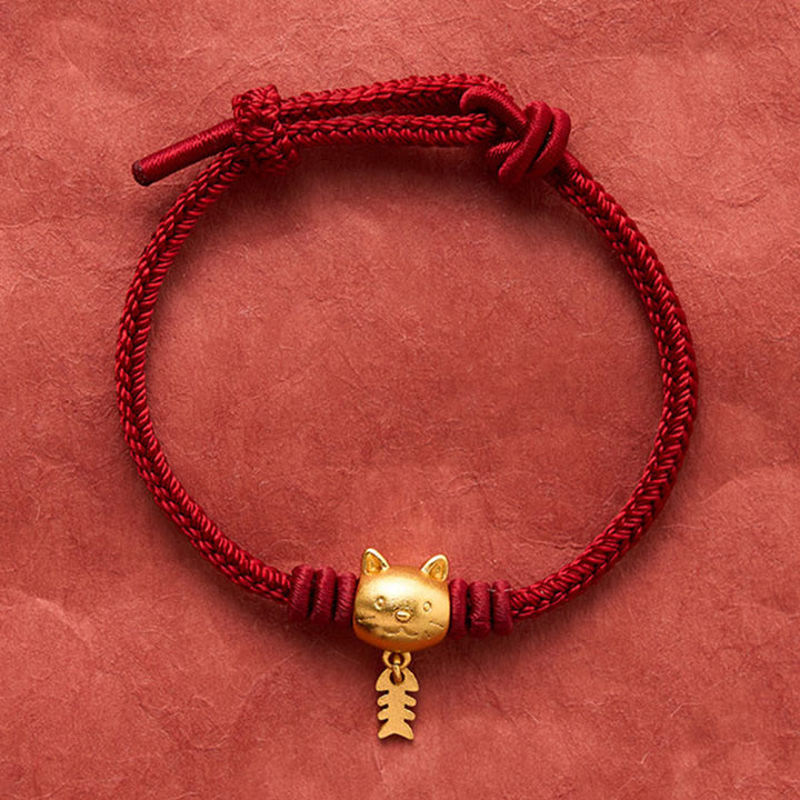 Buddha Stones Copper Cute Cat Fish Red String Healing Bracelet - image 4
