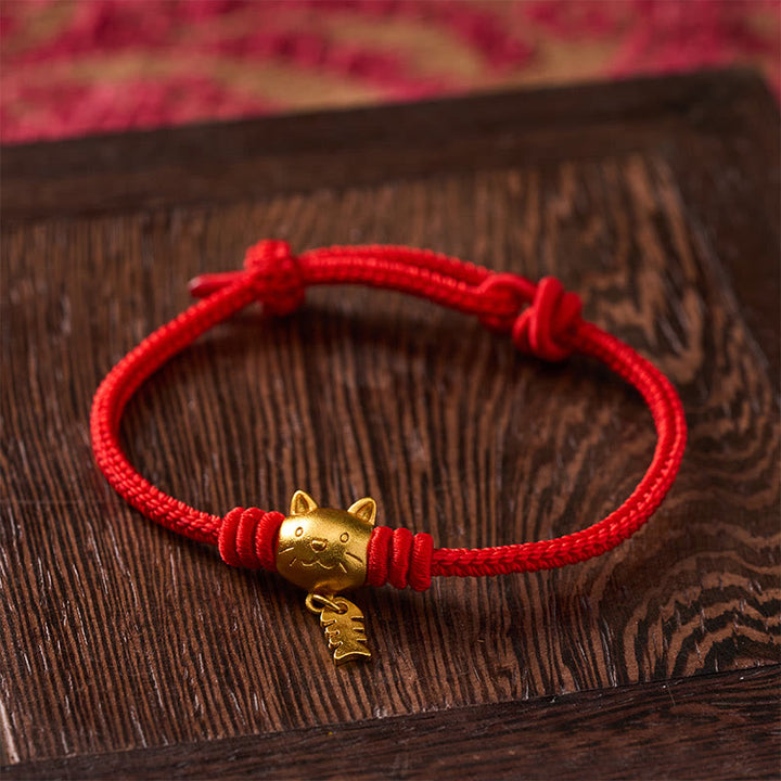 Buddha Stones Copper Cute Cat Fish Red String Healing Bracelet - image 12