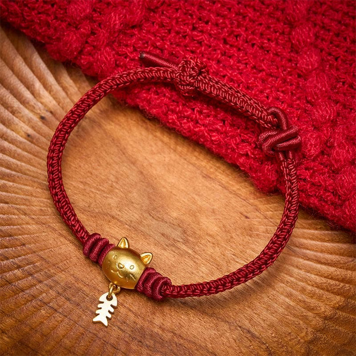 Buddha Stones Copper Cute Cat Fish Red String Healing Bracelet - image 1