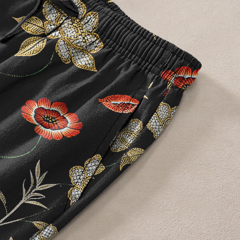 Buddha Stones Cotton Tiger Floral Bamboo Pattern Men's Tapered Pants With Pockets - image 3
